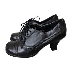 Vintage 90s Y2K Hot Cakes Women's 8.5 Mary Jane Black Lace-Up Heeled Shoes